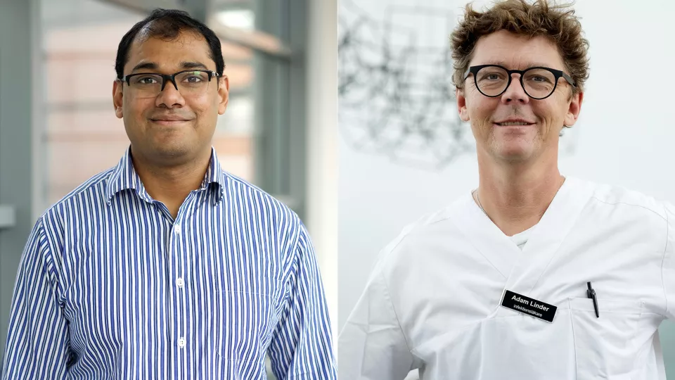 Fr vä: Tirthankar Mohanty och Adam Linder, två av forskarna, bakom  studien i vilken de med flourescensmikroskopi och masspektrometri undersökt upphostat slem från fem svårt covid-sjuka patienter. Foto: 