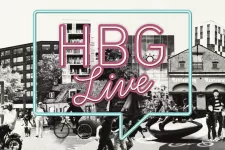 Kollage med svartvita bilder. Logotyp Hbg Live