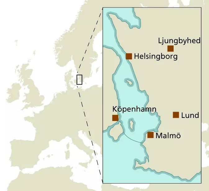 En karta som visar var i Europa Lunds campus ligger. Illustration.