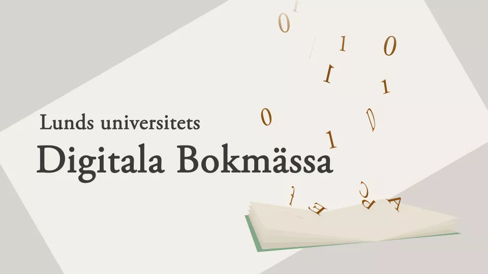 Bilden är en illustration med en bok som öppnar sig och där bokstäver trillar ut. Den symboliserar Lunds universitets deltagande i Bokmässan 2020. Bild: C. Jakobsson