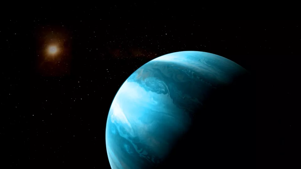 Illustration som föreställer den nya exoplaneten och dess stjärna.