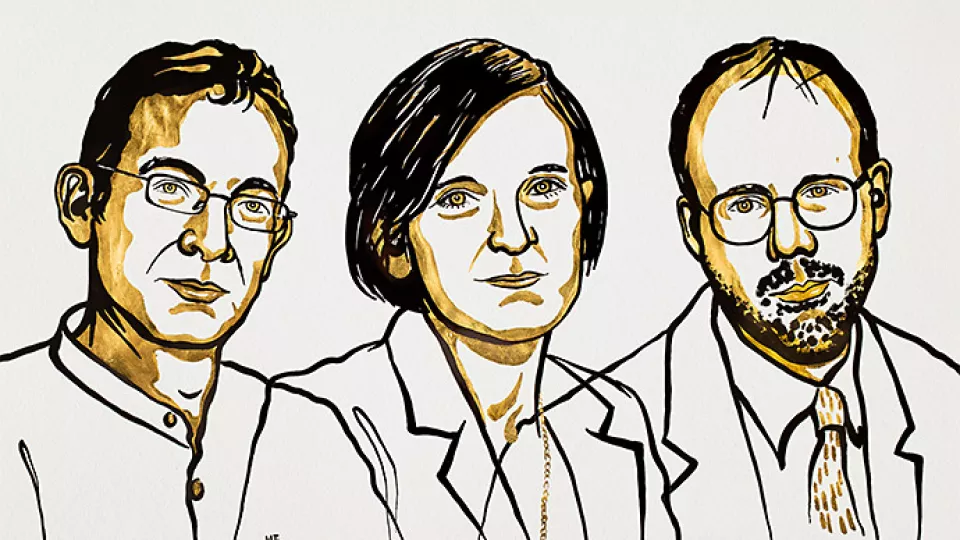 Illustration av pristagarna av nobelpriset i Ekonomi 2019.