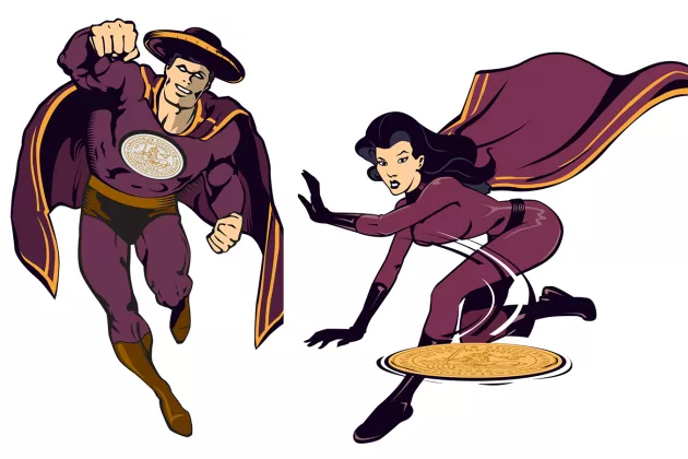 Teckning av två superhjältar